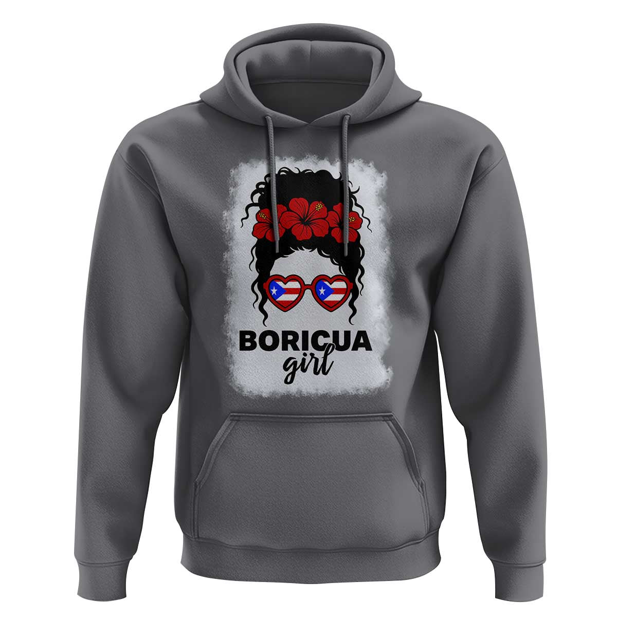 Boricua Girl Hoodie Messy Bun Puerto Rican Flag Hibiscus Flower - Wonder Print Shop