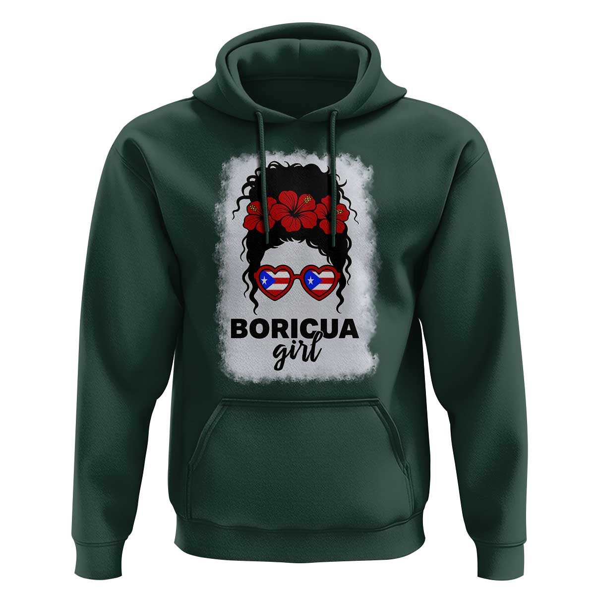Boricua Girl Hoodie Messy Bun Puerto Rican Flag Hibiscus Flower - Wonder Print Shop