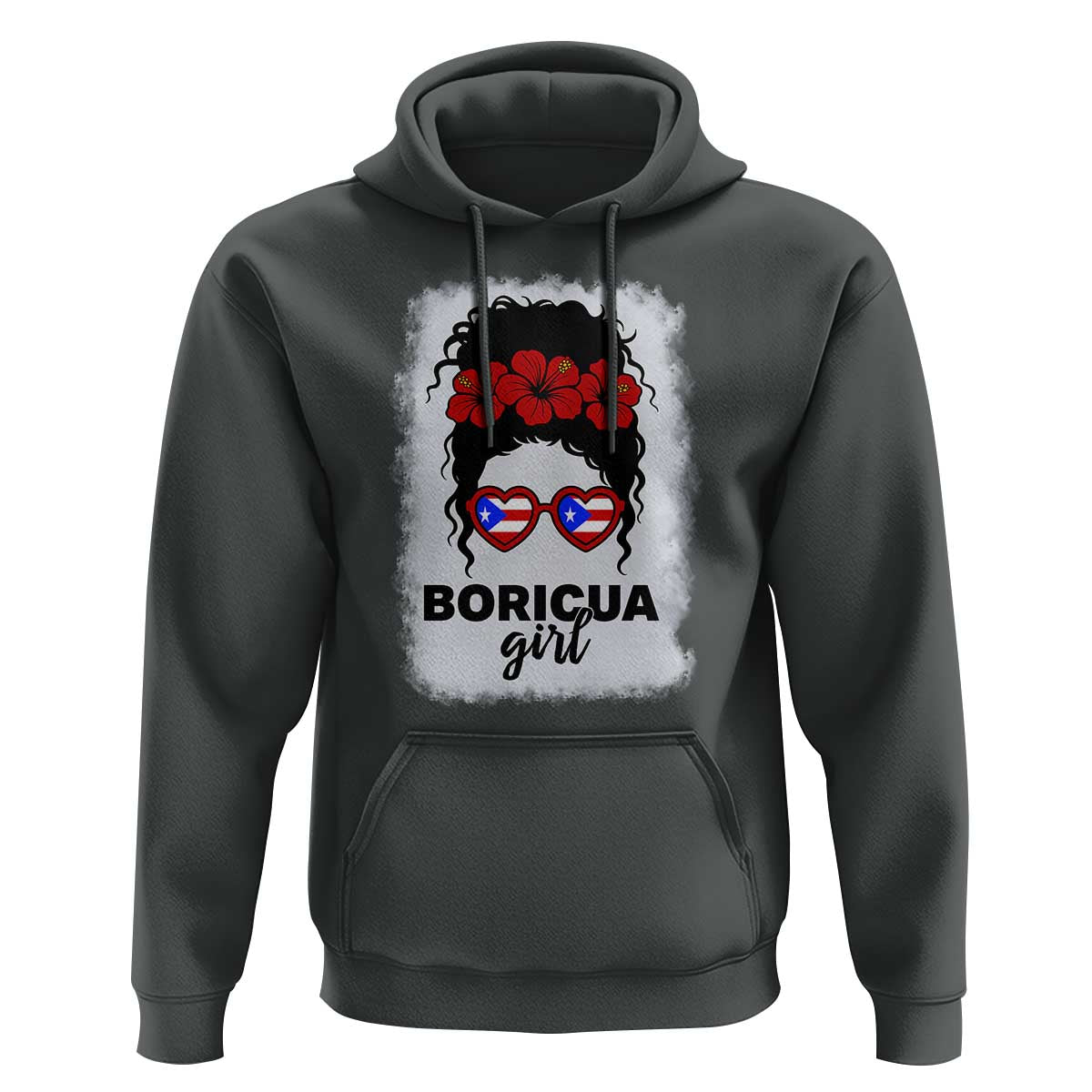 Boricua Girl Hoodie Messy Bun Puerto Rican Flag Hibiscus Flower - Wonder Print Shop