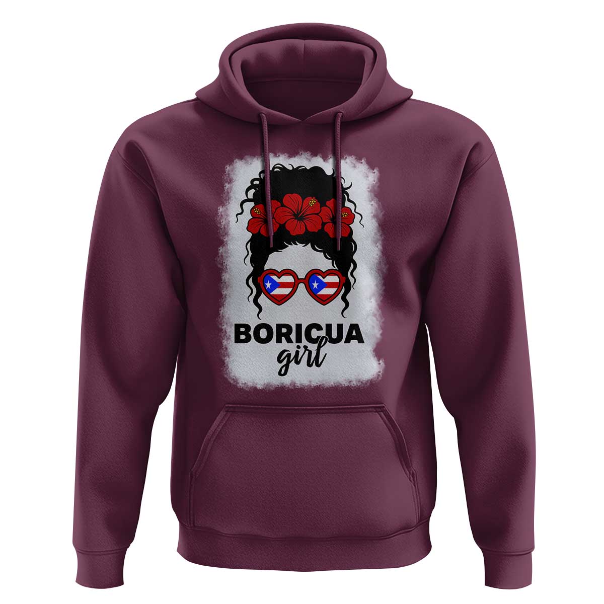 Boricua Girl Hoodie Messy Bun Puerto Rican Flag Hibiscus Flower - Wonder Print Shop