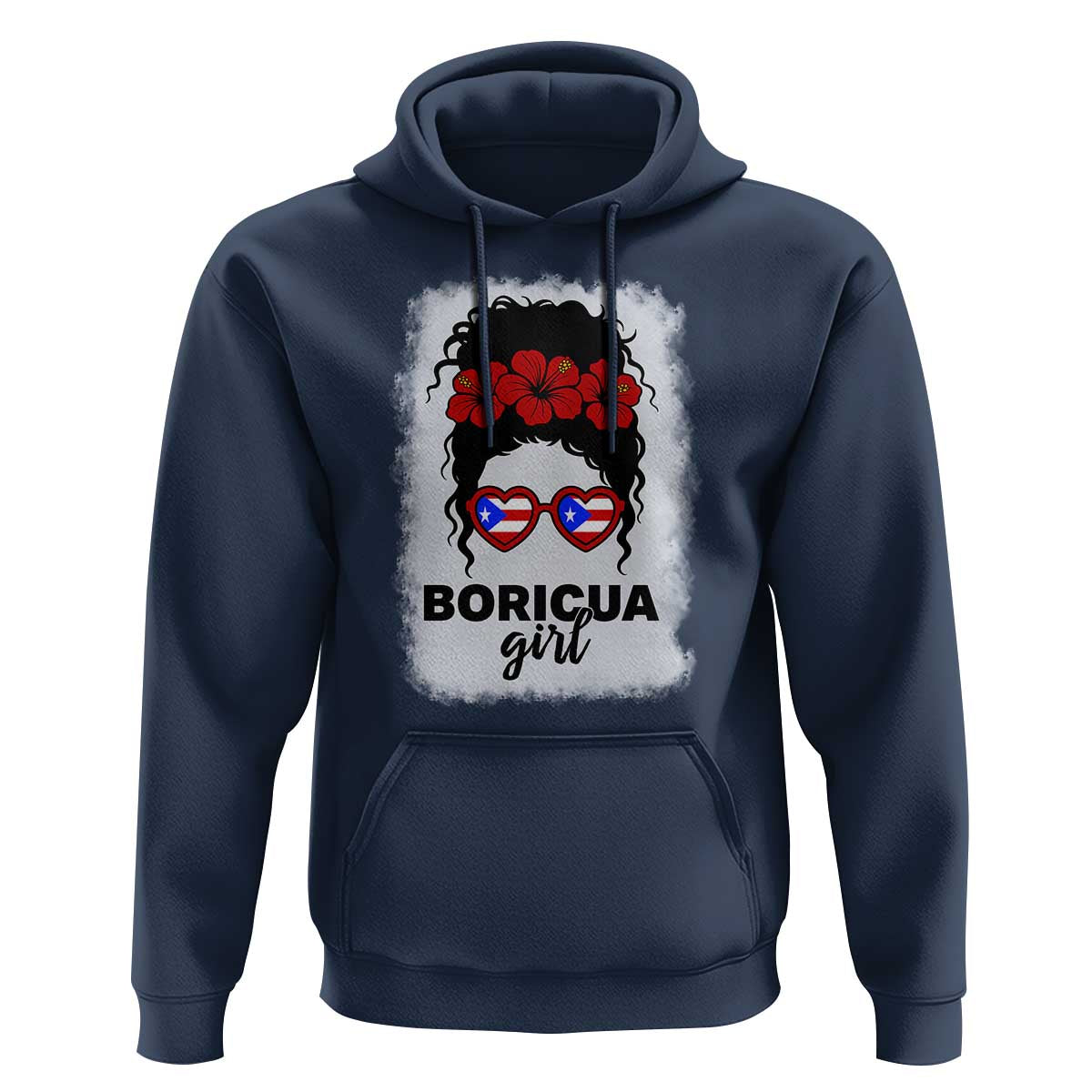 Boricua Girl Hoodie Messy Bun Puerto Rican Flag Hibiscus Flower - Wonder Print Shop