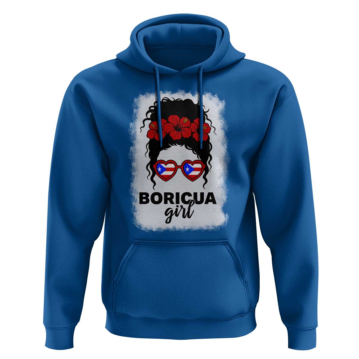 Boricua Girl Hoodie Messy Bun Puerto Rican Flag Hibiscus Flower - Wonder Print Shop