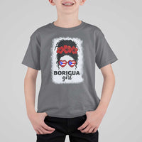 Boricua Girl T Shirt For Kid Messy Bun Puerto Rican Flag Hibiscus Flower - Wonder Print Shop