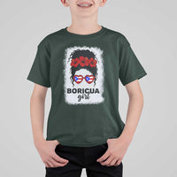 Boricua Girl T Shirt For Kid Messy Bun Puerto Rican Flag Hibiscus Flower - Wonder Print Shop