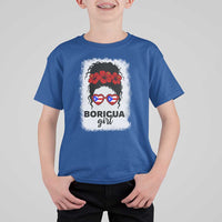 Boricua Girl T Shirt For Kid Messy Bun Puerto Rican Flag Hibiscus Flower - Wonder Print Shop