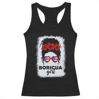 Boricua Girl Racerback Tank Top Messy Bun Puerto Rican Flag Hibiscus Flower - Wonder Print Shop