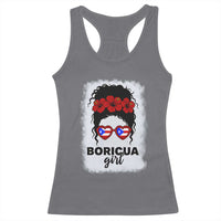 Boricua Girl Racerback Tank Top Messy Bun Puerto Rican Flag Hibiscus Flower - Wonder Print Shop