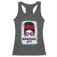 Boricua Girl Racerback Tank Top Messy Bun Puerto Rican Flag Hibiscus Flower - Wonder Print Shop