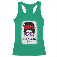Boricua Girl Racerback Tank Top Messy Bun Puerto Rican Flag Hibiscus Flower - Wonder Print Shop