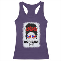 Boricua Girl Racerback Tank Top Messy Bun Puerto Rican Flag Hibiscus Flower - Wonder Print Shop