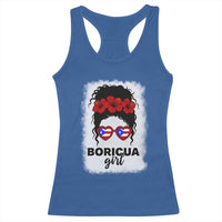 Boricua Girl Racerback Tank Top Messy Bun Puerto Rican Flag Hibiscus Flower - Wonder Print Shop
