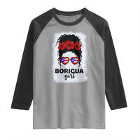 Boricua Girl Raglan Shirt Messy Bun Puerto Rican Flag Hibiscus Flower - Wonder Print Shop