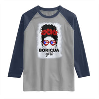 Boricua Girl Raglan Shirt Messy Bun Puerto Rican Flag Hibiscus Flower - Wonder Print Shop