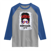 Boricua Girl Raglan Shirt Messy Bun Puerto Rican Flag Hibiscus Flower - Wonder Print Shop