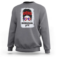 Boricua Girl Sweatshirt Messy Bun Puerto Rican Flag Hibiscus Flower - Wonder Print Shop