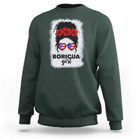 Boricua Girl Sweatshirt Messy Bun Puerto Rican Flag Hibiscus Flower - Wonder Print Shop