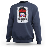 Boricua Girl Sweatshirt Messy Bun Puerto Rican Flag Hibiscus Flower - Wonder Print Shop