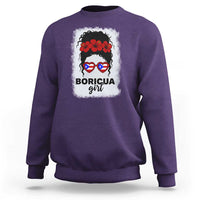 Boricua Girl Sweatshirt Messy Bun Puerto Rican Flag Hibiscus Flower - Wonder Print Shop