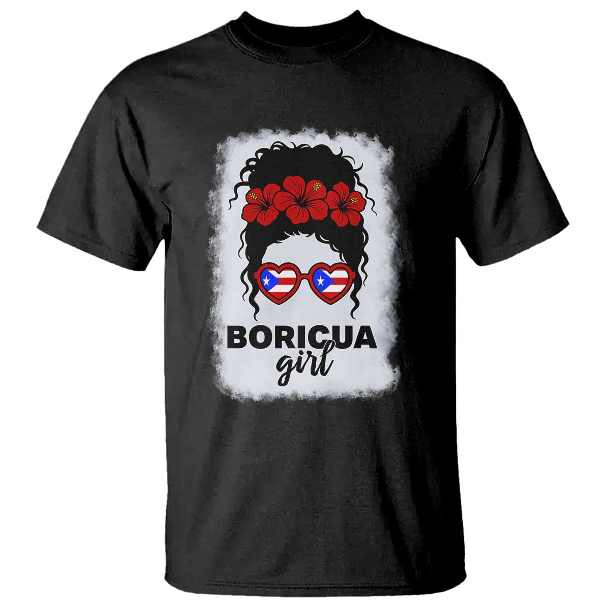 Boricua Girl T Shirt Messy Bun Puerto Rican Flag Hibiscus Flower - Wonder Print Shop
