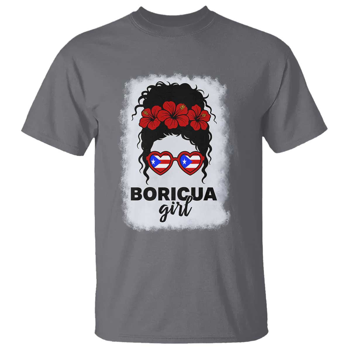 Boricua Girl T Shirt Messy Bun Puerto Rican Flag Hibiscus Flower - Wonder Print Shop