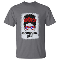 Boricua Girl T Shirt Messy Bun Puerto Rican Flag Hibiscus Flower - Wonder Print Shop