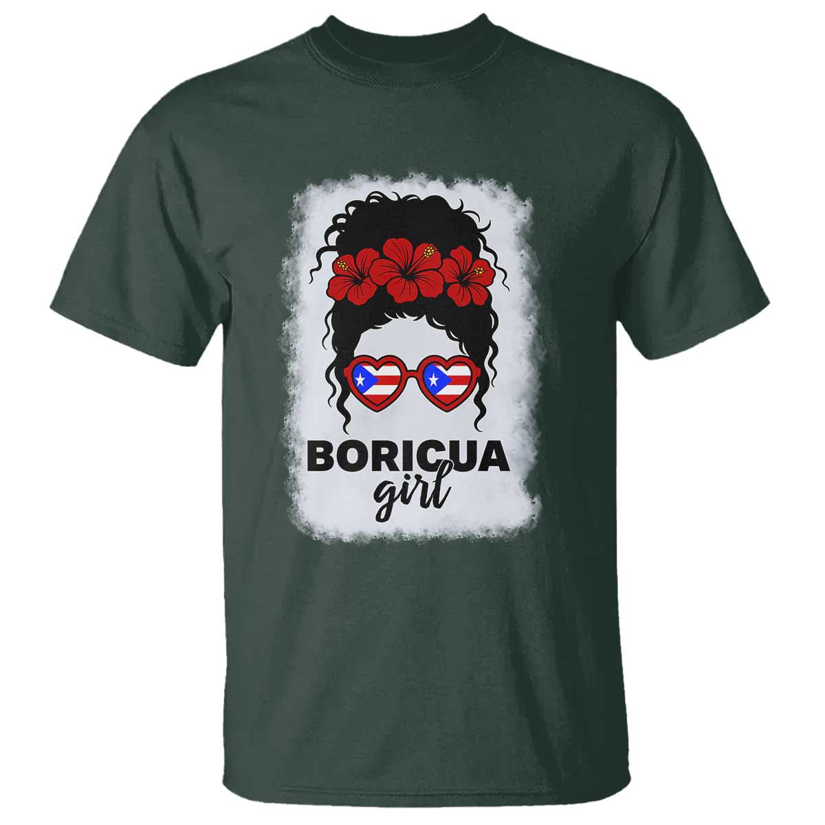 Boricua Girl T Shirt Messy Bun Puerto Rican Flag Hibiscus Flower - Wonder Print Shop