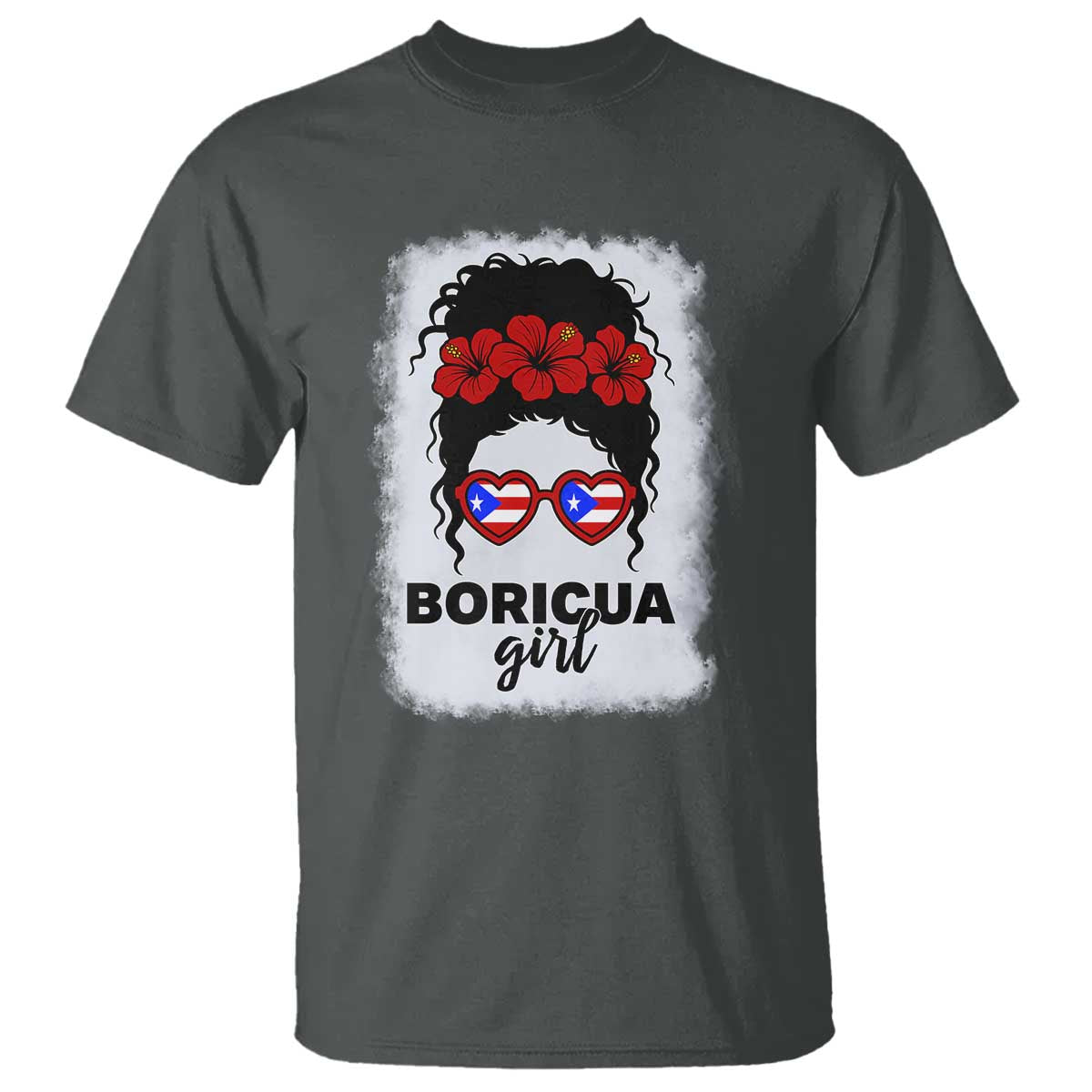Boricua Girl T Shirt Messy Bun Puerto Rican Flag Hibiscus Flower - Wonder Print Shop