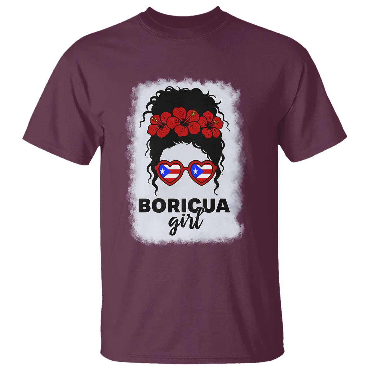 Boricua Girl T Shirt Messy Bun Puerto Rican Flag Hibiscus Flower - Wonder Print Shop