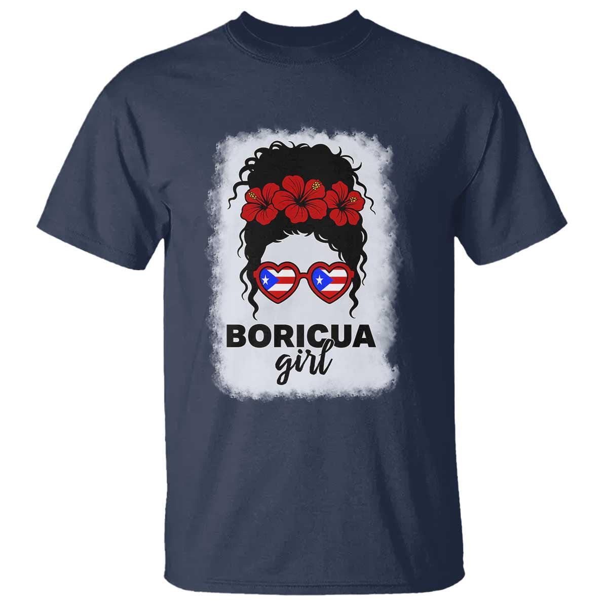 Boricua Girl T Shirt Messy Bun Puerto Rican Flag Hibiscus Flower - Wonder Print Shop