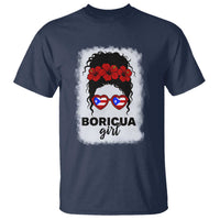Boricua Girl T Shirt Messy Bun Puerto Rican Flag Hibiscus Flower - Wonder Print Shop