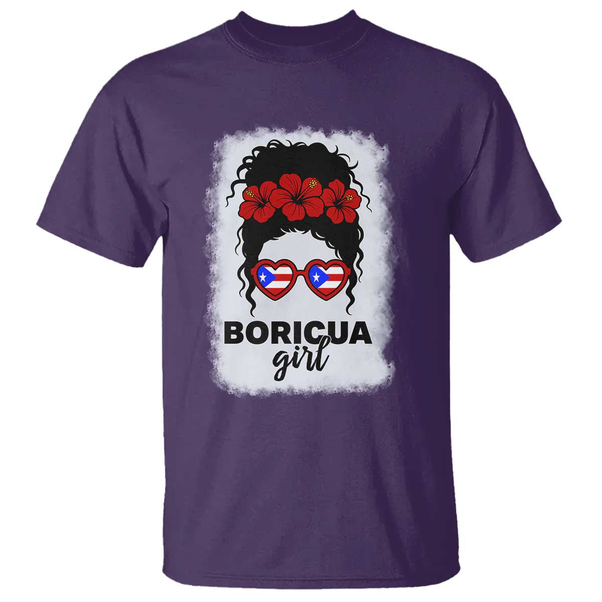 Boricua Girl T Shirt Messy Bun Puerto Rican Flag Hibiscus Flower - Wonder Print Shop