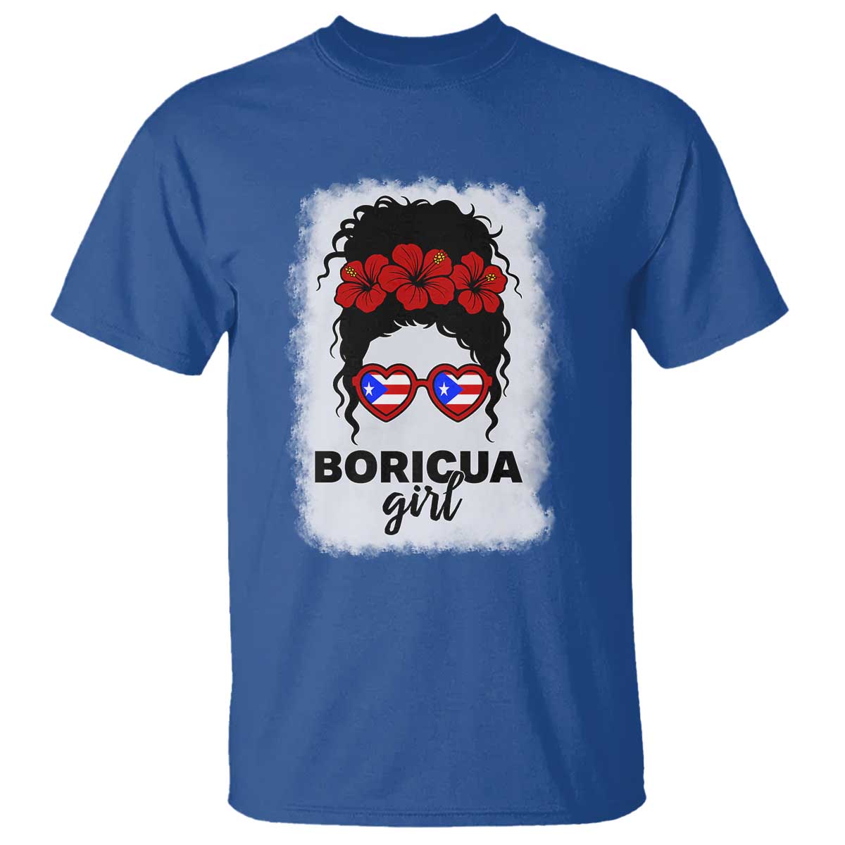 Boricua Girl T Shirt Messy Bun Puerto Rican Flag Hibiscus Flower - Wonder Print Shop