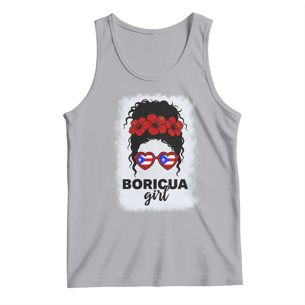 Boricua Girl Tank Top Messy Bun Puerto Rican Flag Hibiscus Flower - Wonder Print Shop