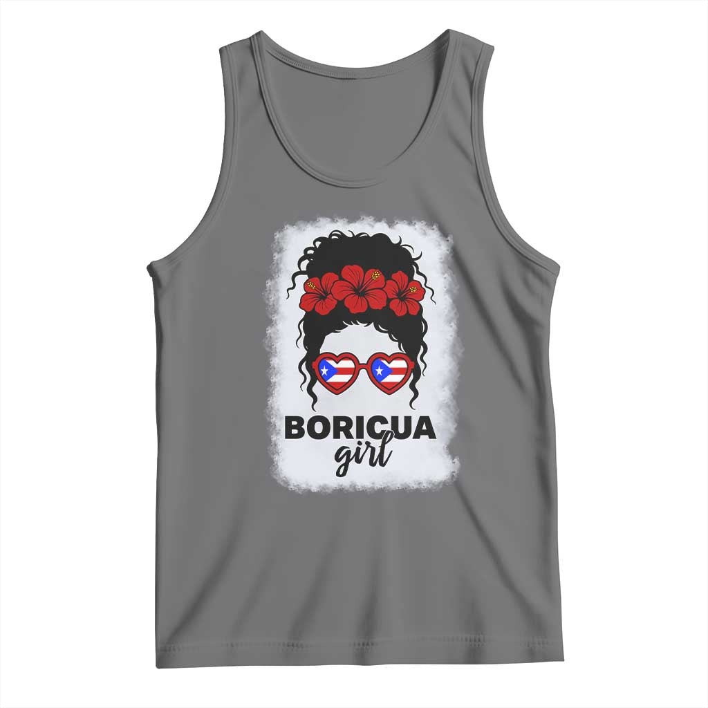 Boricua Girl Tank Top Messy Bun Puerto Rican Flag Hibiscus Flower - Wonder Print Shop