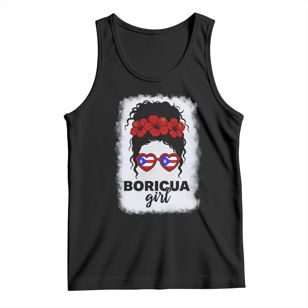 Boricua Girl Tank Top Messy Bun Puerto Rican Flag Hibiscus Flower - Wonder Print Shop