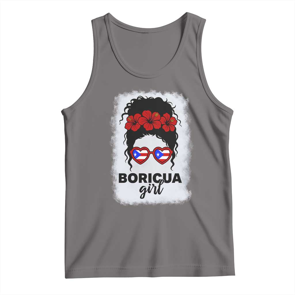 Boricua Girl Tank Top Messy Bun Puerto Rican Flag Hibiscus Flower - Wonder Print Shop