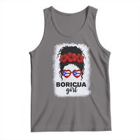 Boricua Girl Tank Top Messy Bun Puerto Rican Flag Hibiscus Flower - Wonder Print Shop