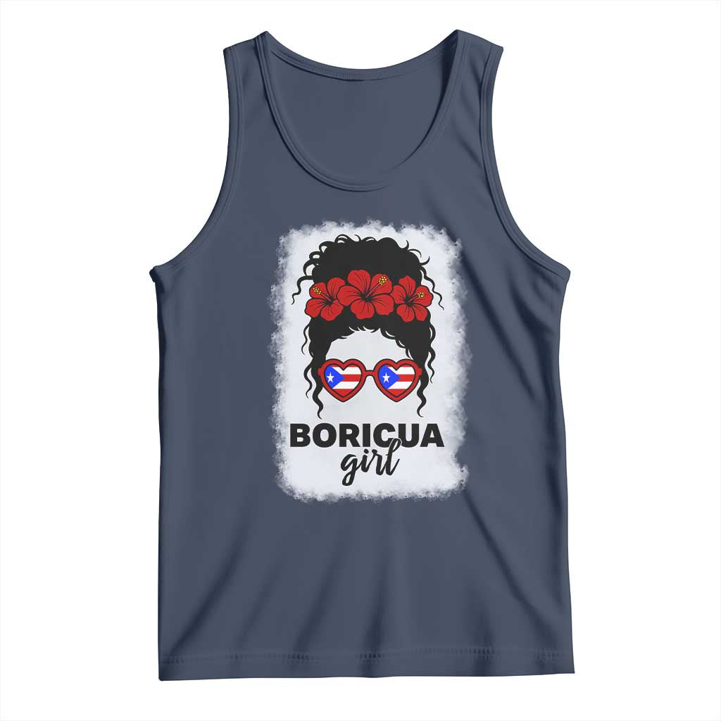 Boricua Girl Tank Top Messy Bun Puerto Rican Flag Hibiscus Flower - Wonder Print Shop