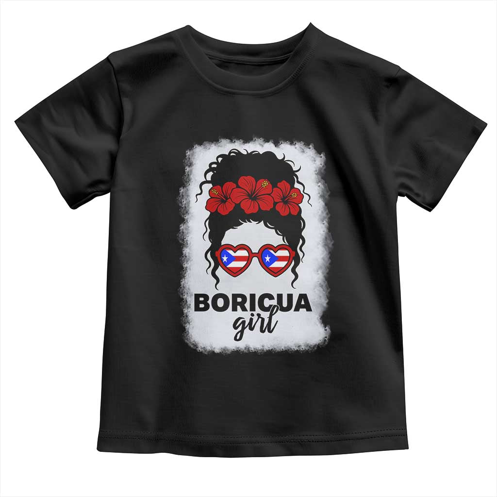 Boricua Girl Toddler T Shirt Messy Bun Puerto Rican Flag Hibiscus Flower - Wonder Print Shop