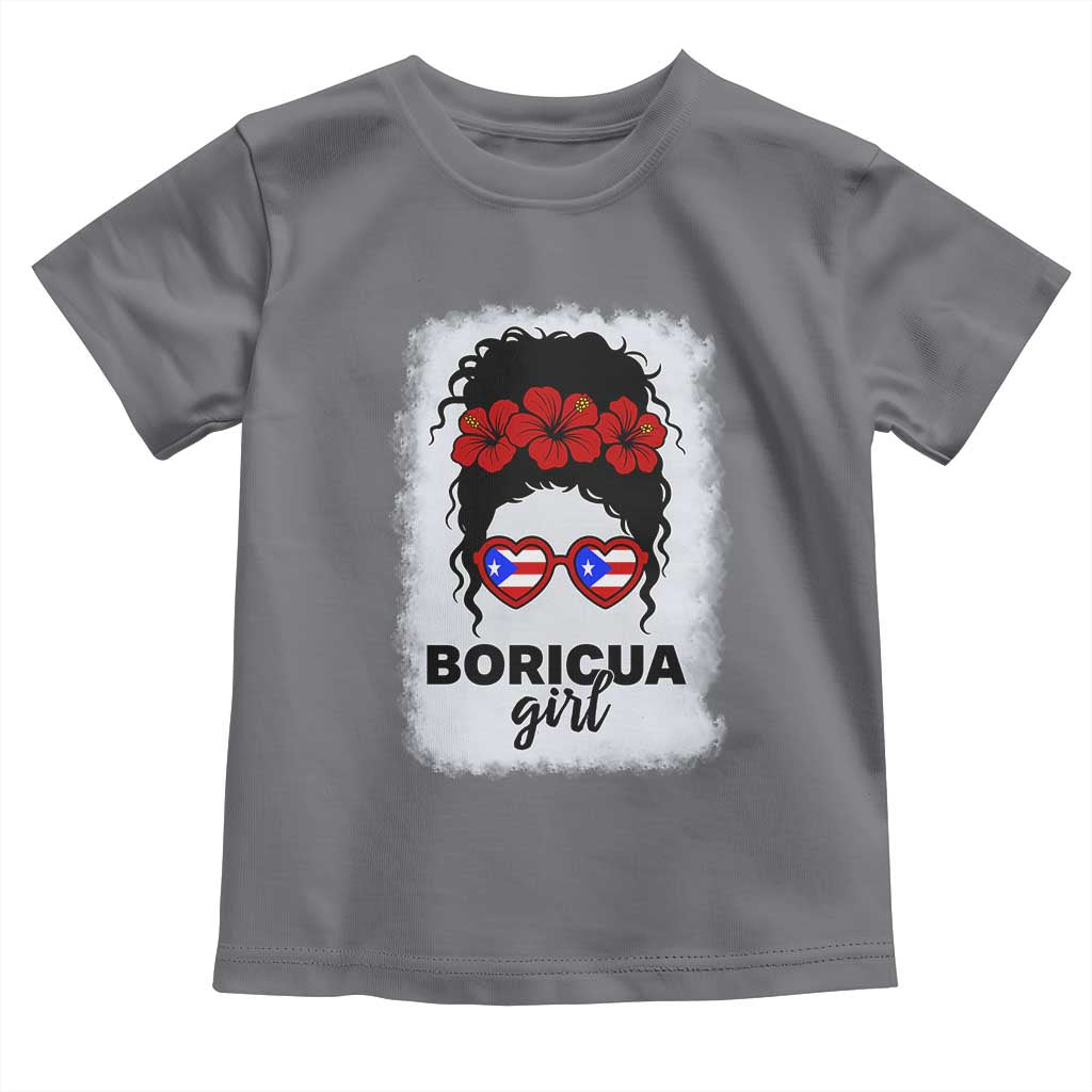 Boricua Girl Toddler T Shirt Messy Bun Puerto Rican Flag Hibiscus Flower - Wonder Print Shop