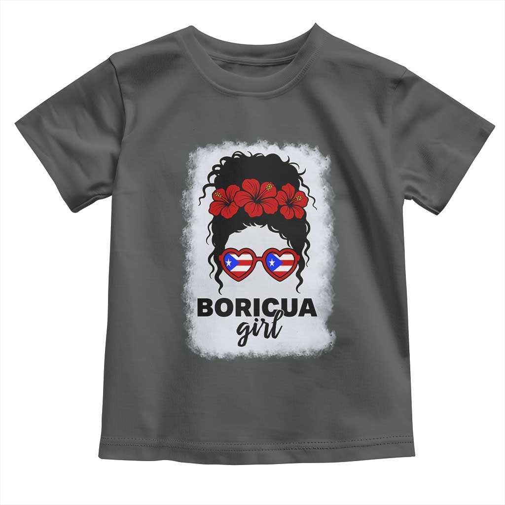 Boricua Girl Toddler T Shirt Messy Bun Puerto Rican Flag Hibiscus Flower - Wonder Print Shop