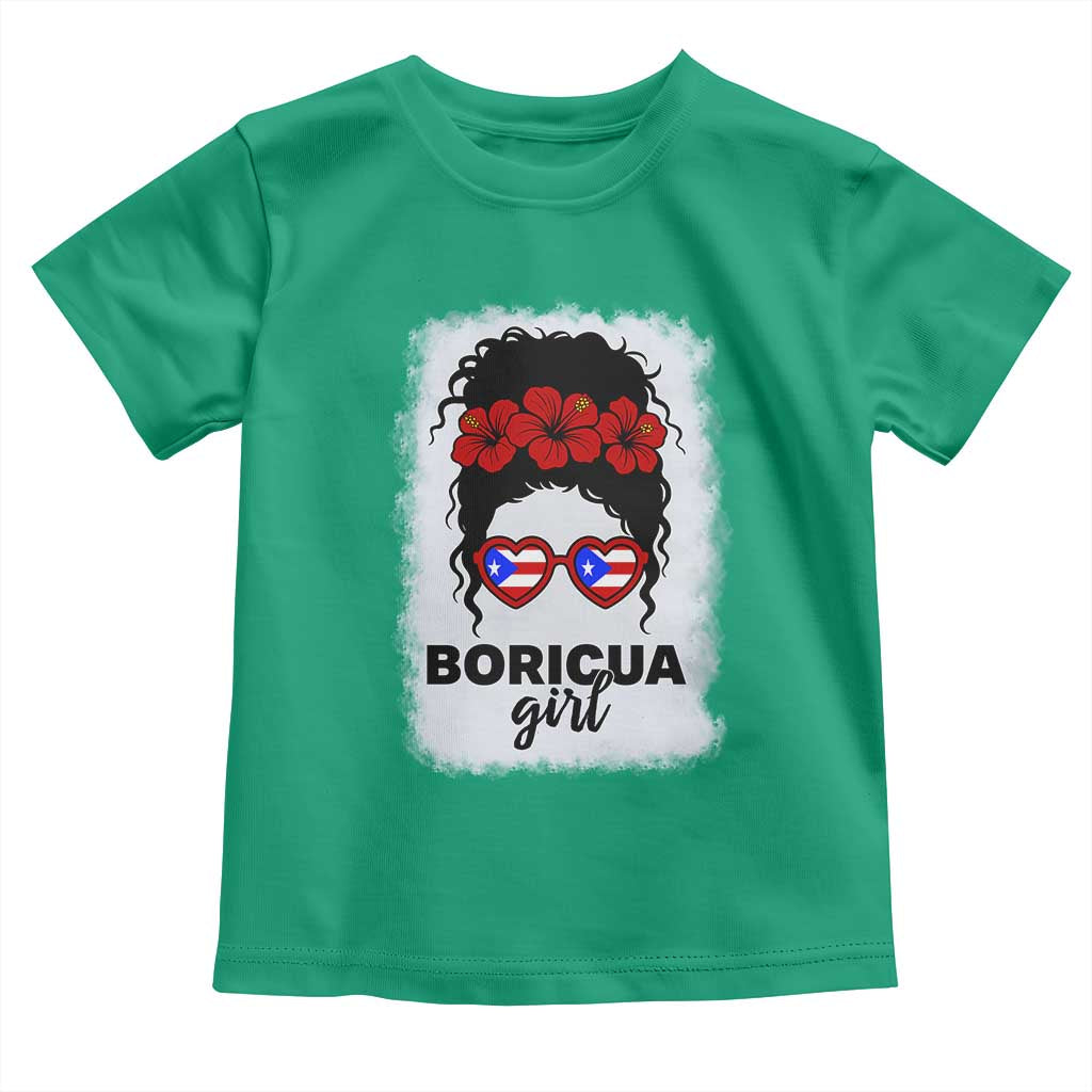 Boricua Girl Toddler T Shirt Messy Bun Puerto Rican Flag Hibiscus Flower - Wonder Print Shop