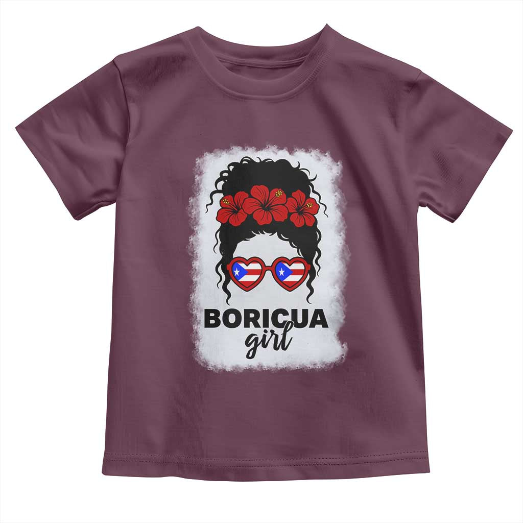 Boricua Girl Toddler T Shirt Messy Bun Puerto Rican Flag Hibiscus Flower - Wonder Print Shop