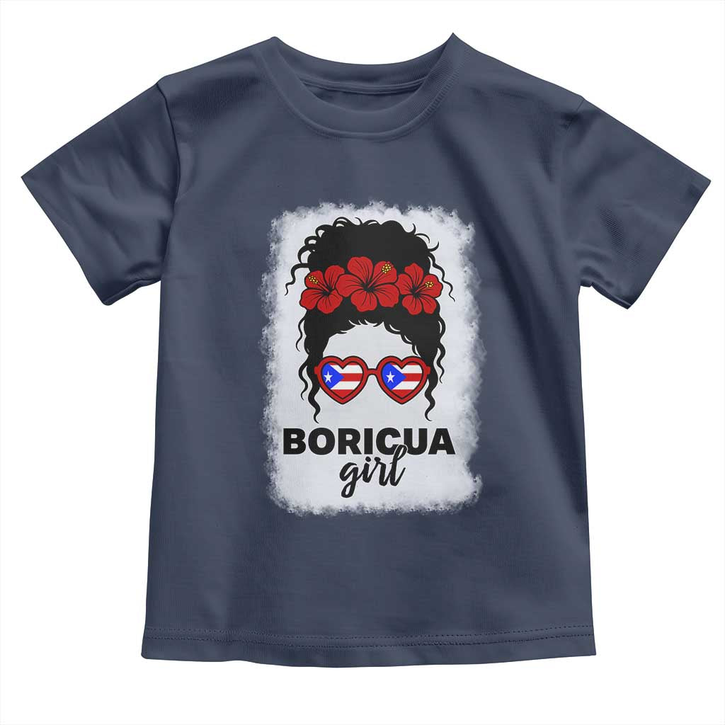 Boricua Girl Toddler T Shirt Messy Bun Puerto Rican Flag Hibiscus Flower - Wonder Print Shop