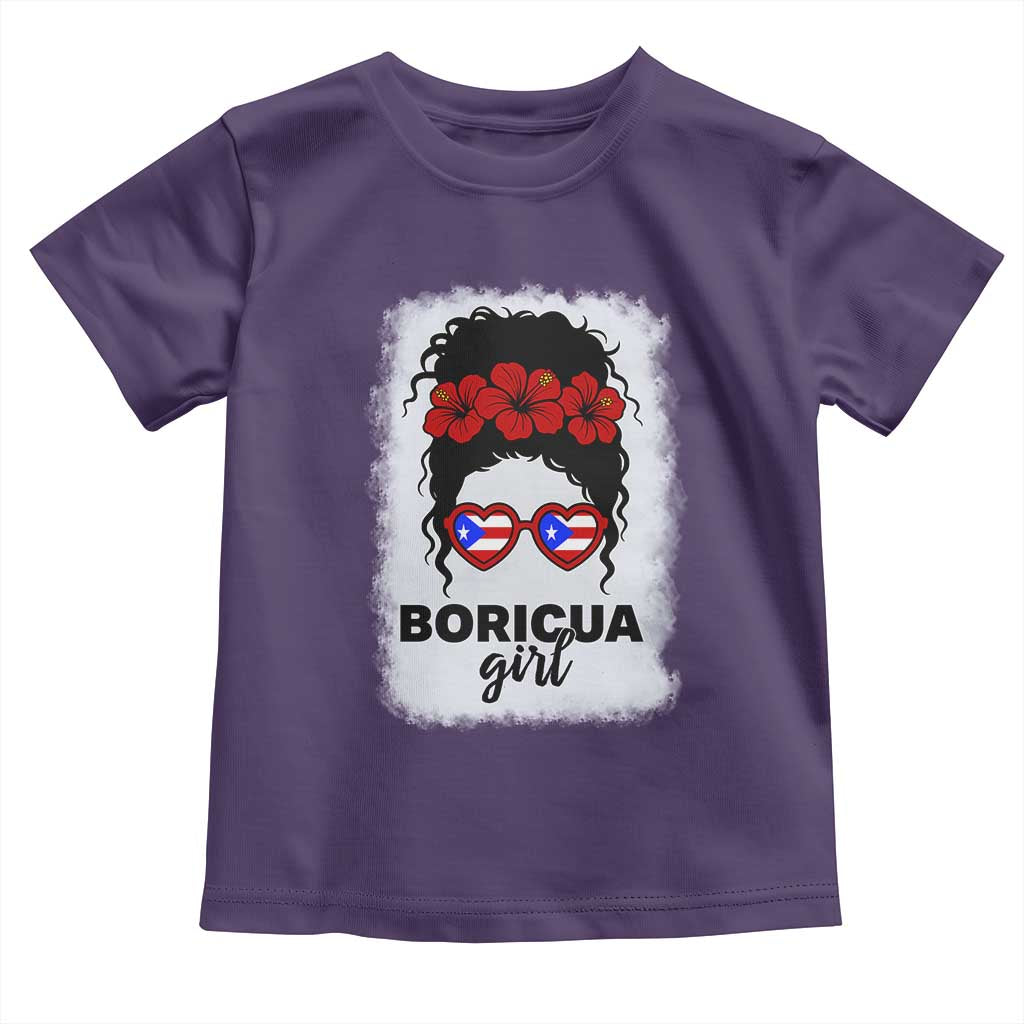 Boricua Girl Toddler T Shirt Messy Bun Puerto Rican Flag Hibiscus Flower - Wonder Print Shop