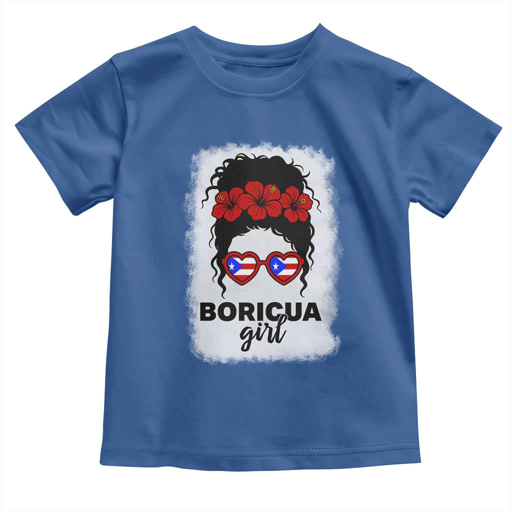 Boricua Girl Toddler T Shirt Messy Bun Puerto Rican Flag Hibiscus Flower - Wonder Print Shop