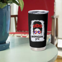 Boricua Girl Tumbler Cup Messy Bun Puerto Rican Flag Hibiscus Flower - Wonder Print Shop