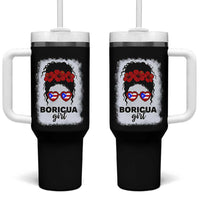 Boricua Girl Tumbler With Handle Messy Bun Puerto Rican Flag Hibiscus Flower - Wonder Print Shop