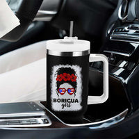 Boricua Girl Tumbler With Handle Messy Bun Puerto Rican Flag Hibiscus Flower - Wonder Print Shop
