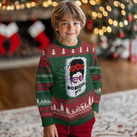 Boricua Girl Knitted Sweatshirt Messy Bun Puerto Rican Flag Hibiscus Flower - Wonder Print Shop